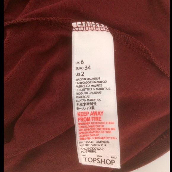 TOPSHOP Size 2 Maxi Burgundy Drop Waist Dress - Picture 9 of 9